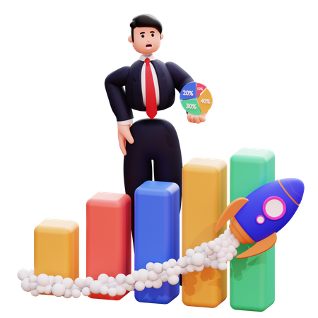 Businessman launch successful startup  3D Illustration