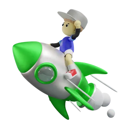 Boy Riding A Rocket 3D Icon