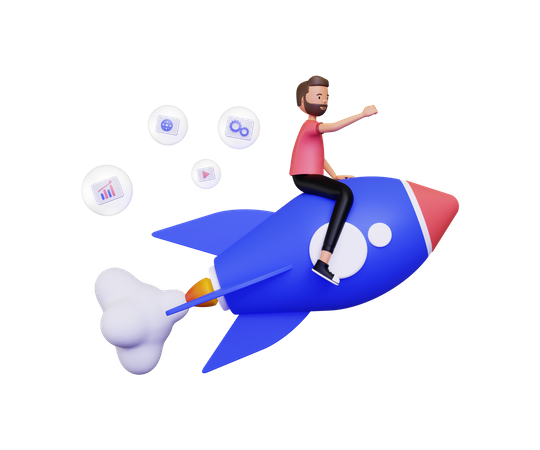 Businessman launching business startup  3D Icon