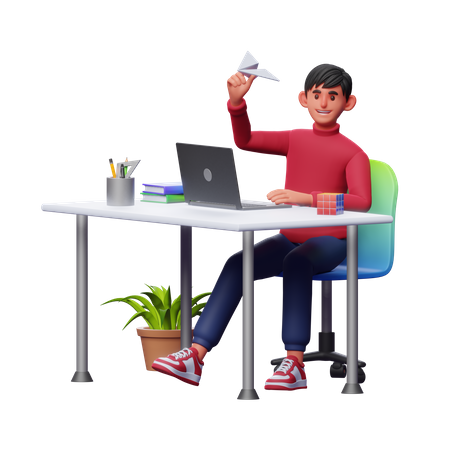 Businessman Launching Startup  3D Illustration