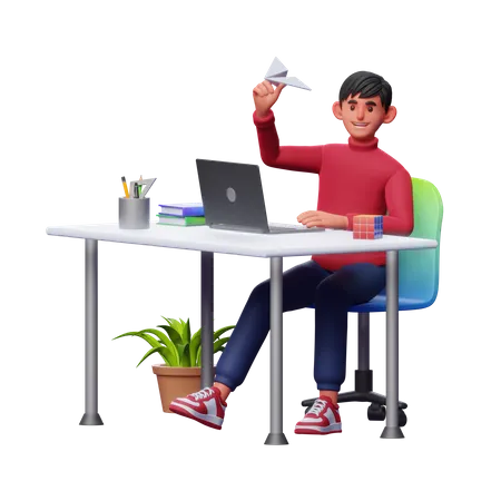 Businessman Launching Startup  3D Illustration