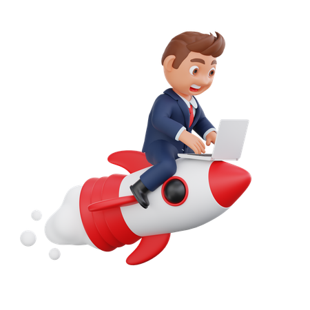 Businessman launching startup online  3D Icon