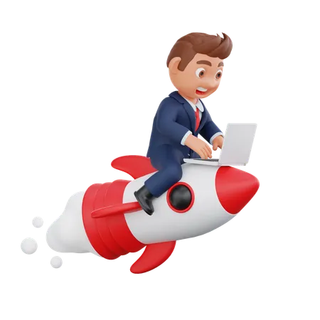 Businessman launching startup online  3D Illustration