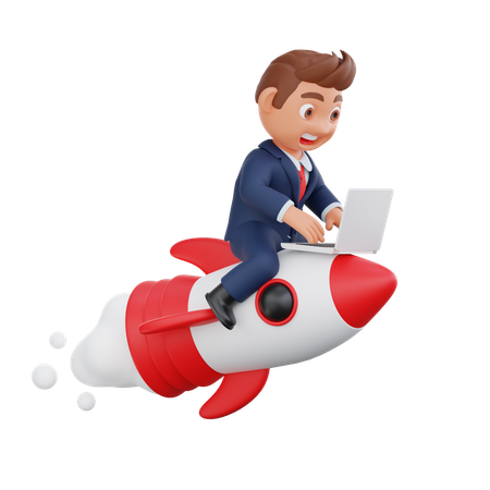 Businessman launching startup online  3D Illustration