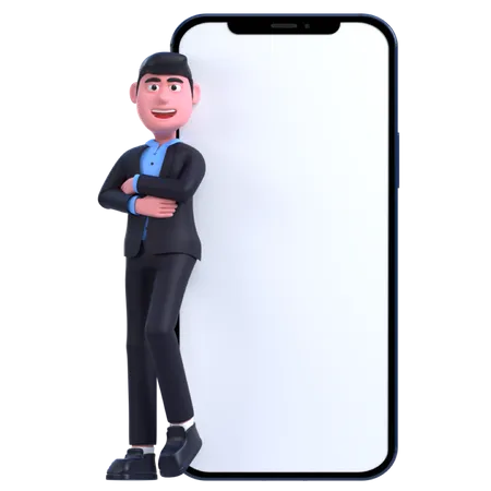 Businessman Leaning on Phone  3D Illustration