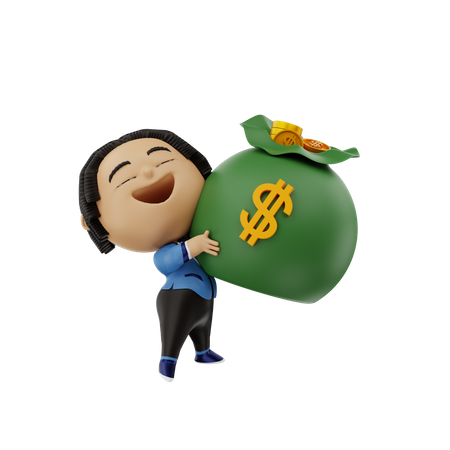 Businessman lifting a money bag 3D Illustration
