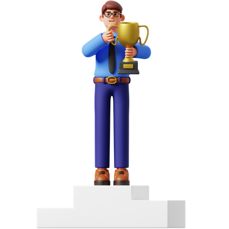 Businessman Lifting A Trophy  3D Icon