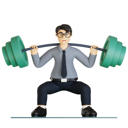 Businessman lifting barbell and doing workout  3D Icon
