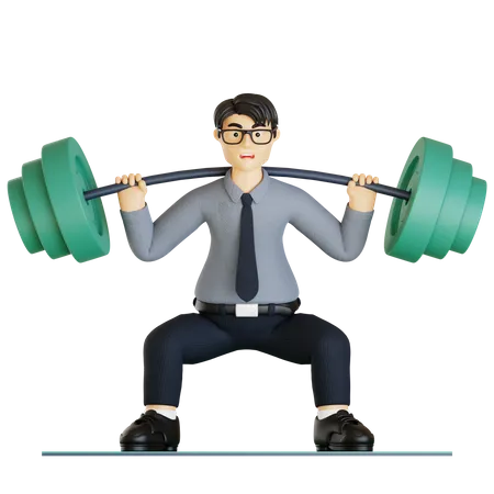 Businessman lifting barbell and doing workout  3D Illustration