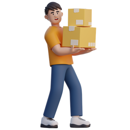 Businessman Lifting Box  3D Illustration