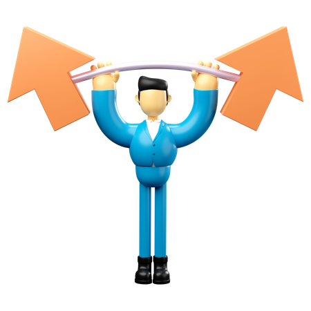 Businessman lifting growth arrow barbell  3D Icon