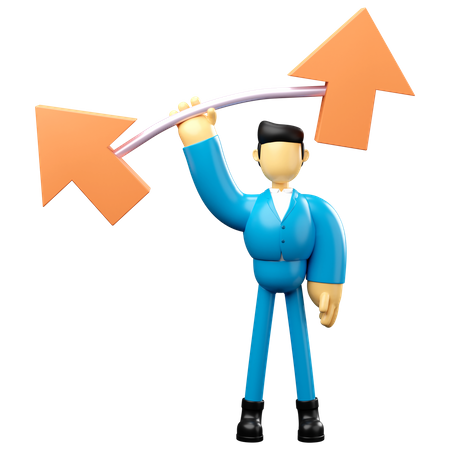 Businessman lifting growth arrow barbell  3D Icon