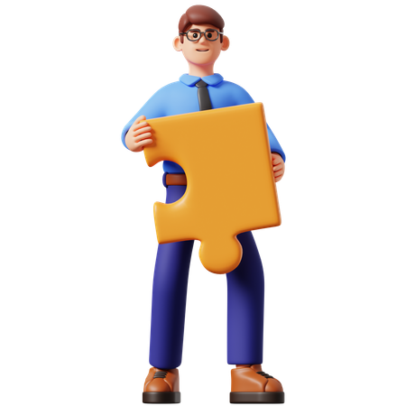 Businessman Lifting Puzzle  3D Illustration