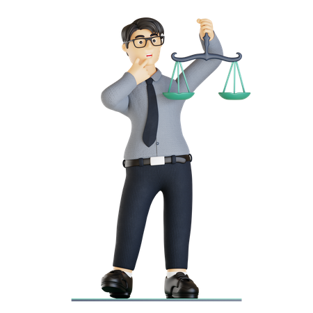 Businessman looking at business law and justice  3D Icon