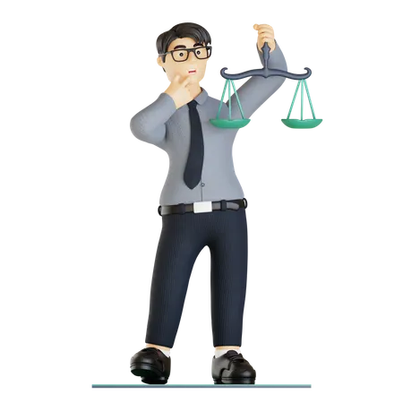 Businessman looking at business law and justice  3D Illustration