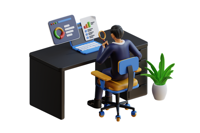 Businessman looking at sales analytics  3D Illustration