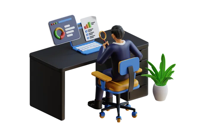 Businessman looking at sales analytics  3D Illustration