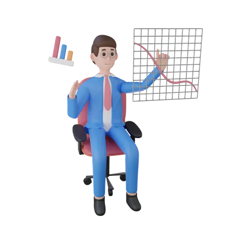 Businessman looking at Sales Chart 3D Illustration