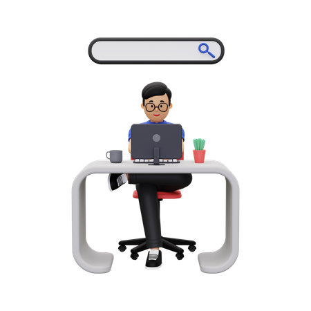 Businessman looking for something on the internet  3D Illustration