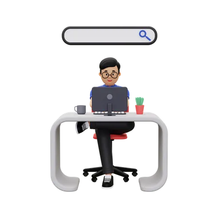 Businessman looking for something on the internet  3D Illustration