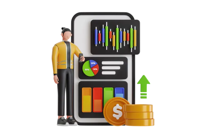 Businessman Looking Investment App Usage  3D Illustration