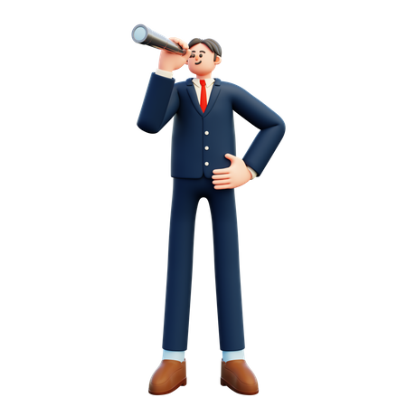 Businessman Looking With Spyglass  3D Icon