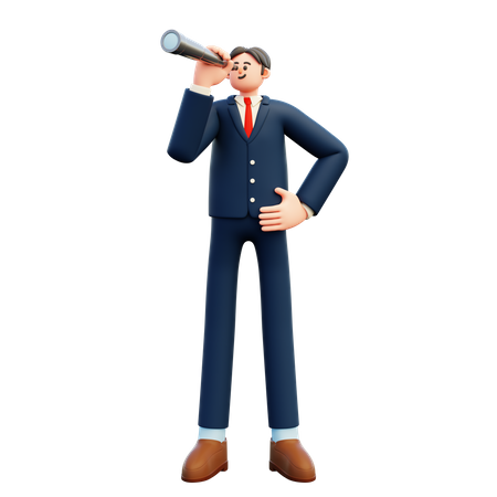 Businessman Looking With Spyglass  3D Illustration