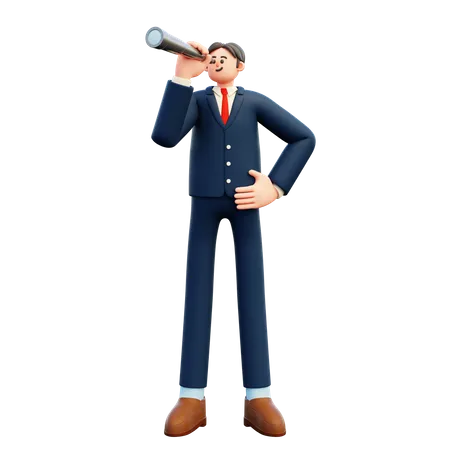 Businessman Looking With Spyglass  3D Illustration