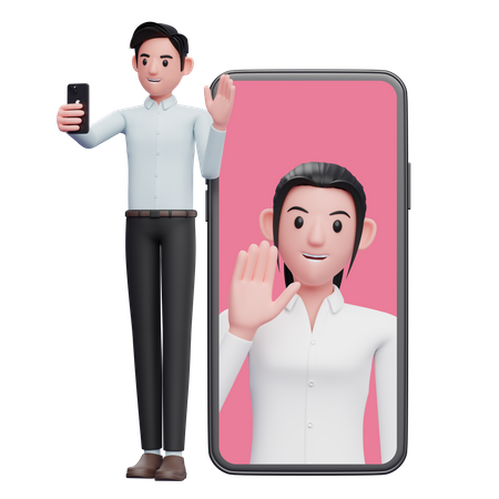 Businessman making a video call with colleagues  3D Icon