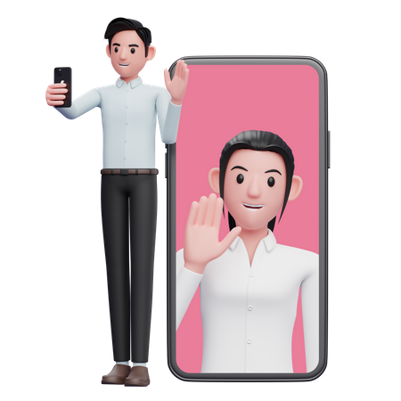 Businessman making a video call with colleagues 3D Illustration