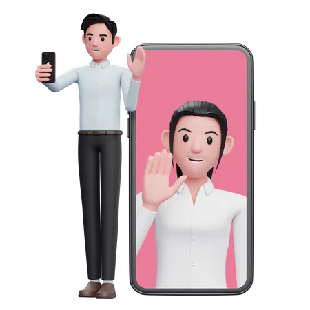 Businessman making a video call with colleagues  3D Illustration