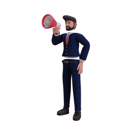 Businessman making announcement  3D Illustration