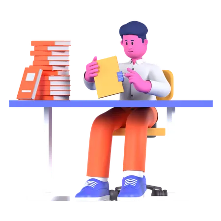 Businessman Making Document Report  3D Illustration