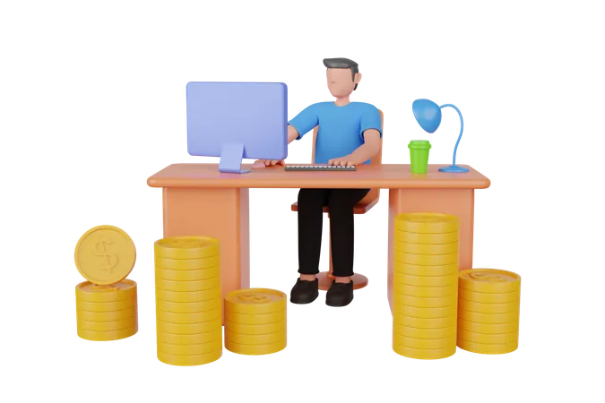 3 D Illustration Of Earning Money From The Internet Making Money With A Laptop Equipped With Cartoon Characters 3 D Rendering Illustration 3D Illustration