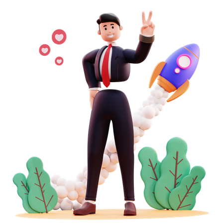 Businessman making peace sign  3D Illustration