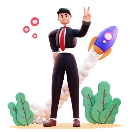 Businessman making peace sign  3D Illustration