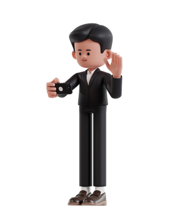 Businessman Making Video Call With Smartphone  3D Illustration