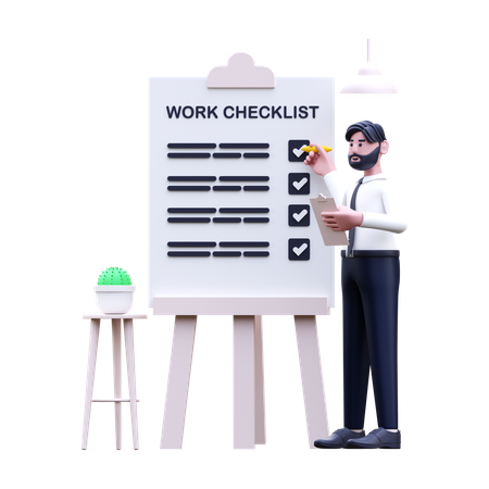 Businessman Making Work Checklist  3D Illustration
