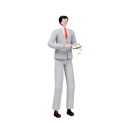 Businessman Managing Finances While Holding Coins  3D Illustration