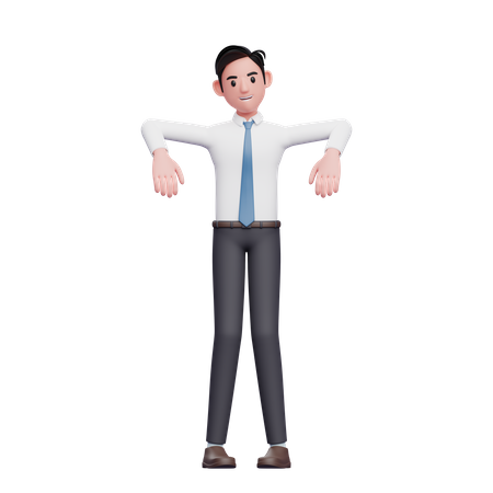 Businessman marionette pose wearing long shirt and blue tie  3D Icon
