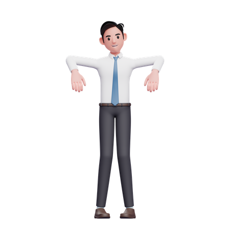 Businessman marionette pose wearing long shirt and blue tie  3D Illustration