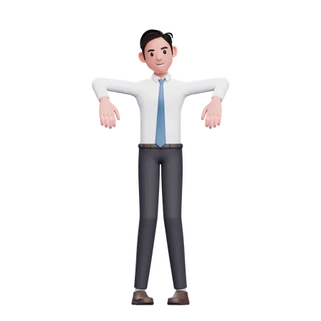 Businessman marionette pose wearing long shirt and blue tie  3D Illustration