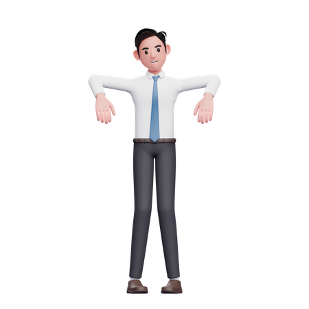 Businessman marionette pose wearing long shirt and blue tie 3D Illustration
