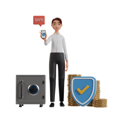 Businessman Offering Financial Insurance Mobile App  3D Icon