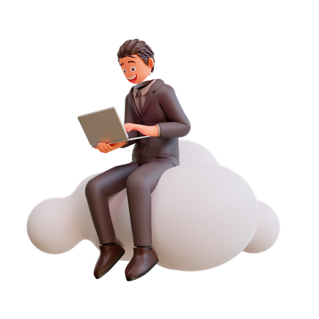Businessman on cloud 3D Illustration