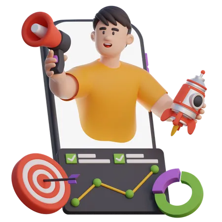 Businessman On Smartphone Screen Doing Promotion  3D Illustration