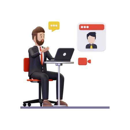 Businessman on video call with employee  3D Illustration