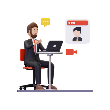 Businessman on video call with employee 3D Illustration