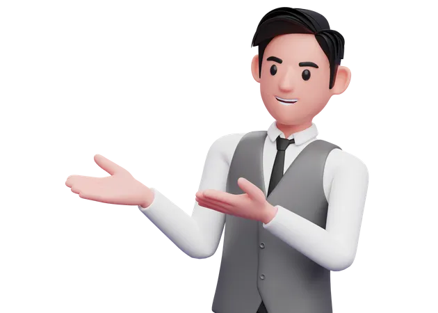 Businessman open both hands pose  3D Illustration