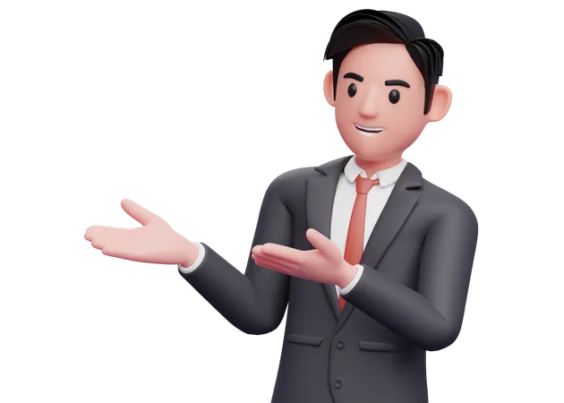 Businessman open both hands presenting pose  3D Illustration